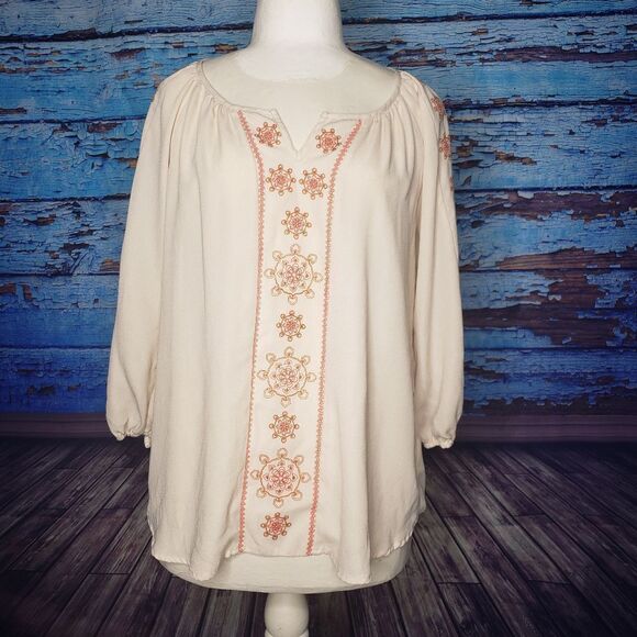 Halo womens boho peasant top cream orange Medium - Picture 1 of 7